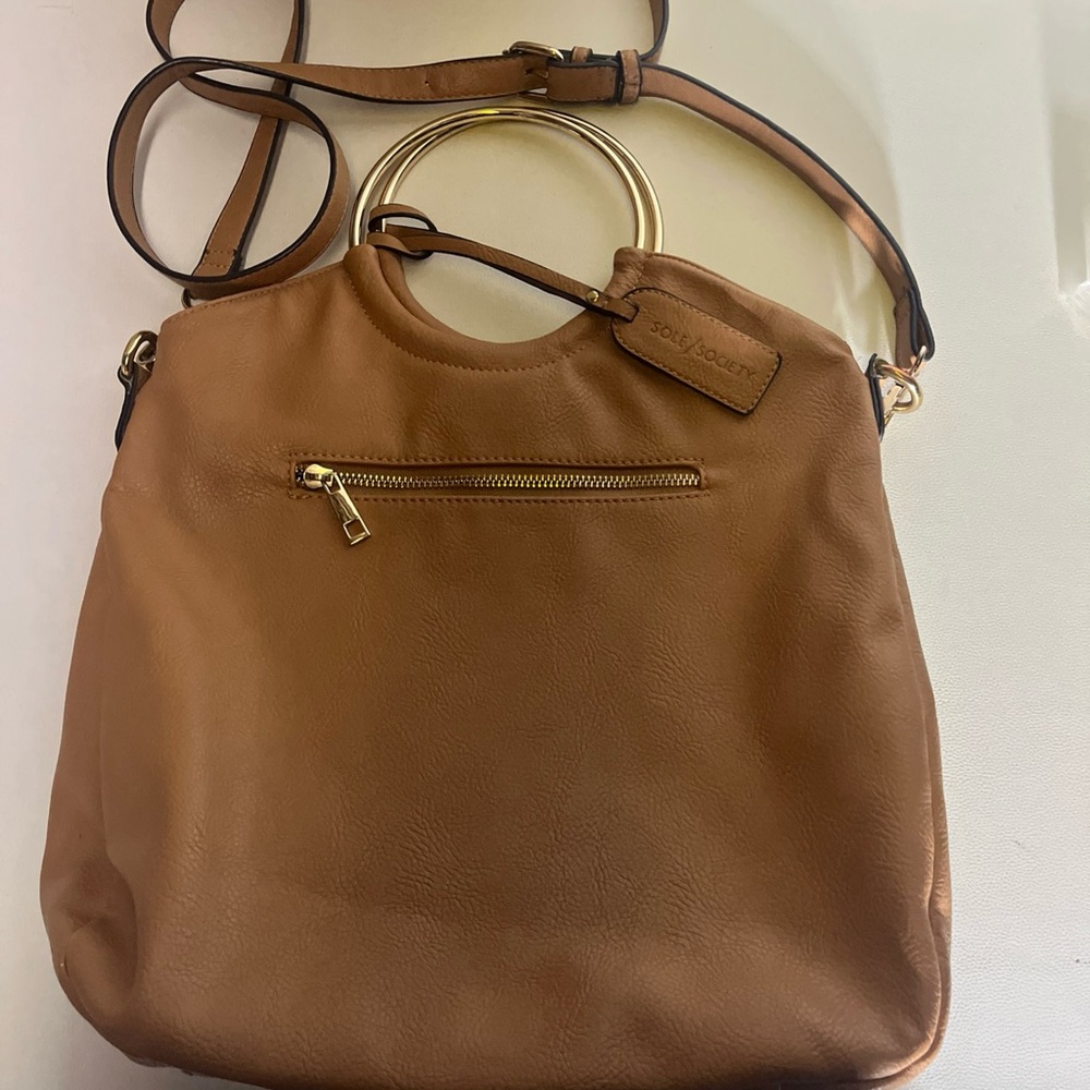 Sole Society Tan Gold Shoulder Bag with Modern Ring Handles